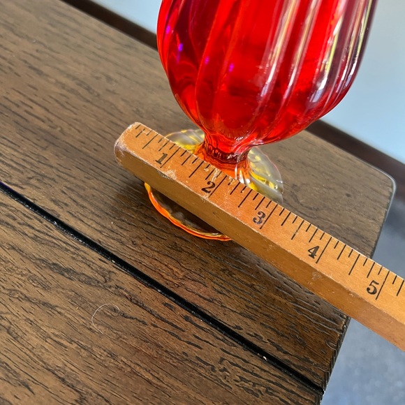 Vintage LE Smith Amberina Orange Glass Swung Pedestal Vase MCM 14 1/2” Tall glow - Picture 10 of 10